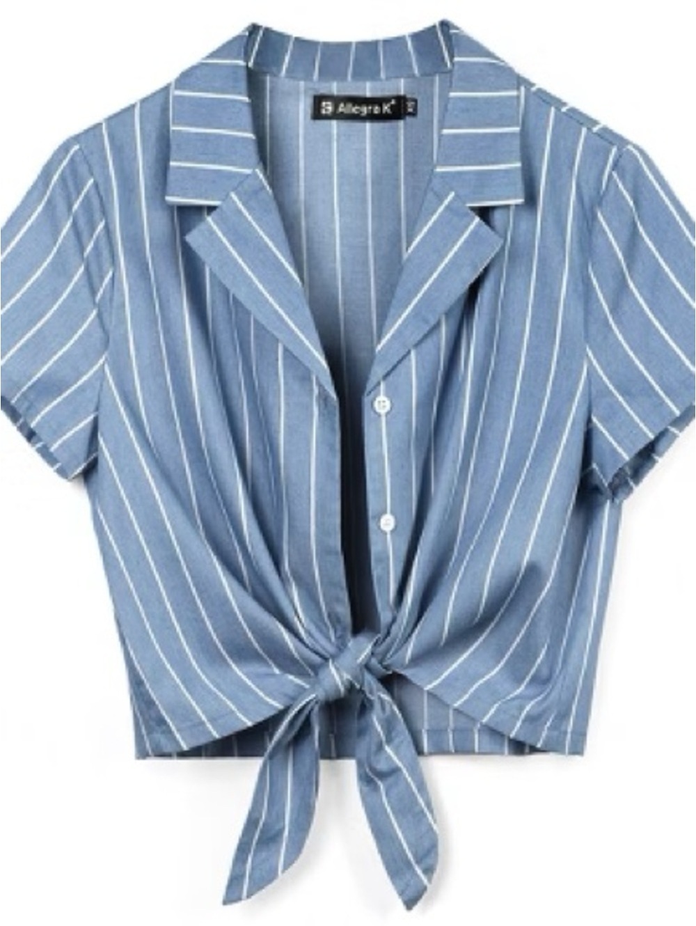Allegra K Retro Striped Tie Front Crop Shirt Blue White Size M NWT